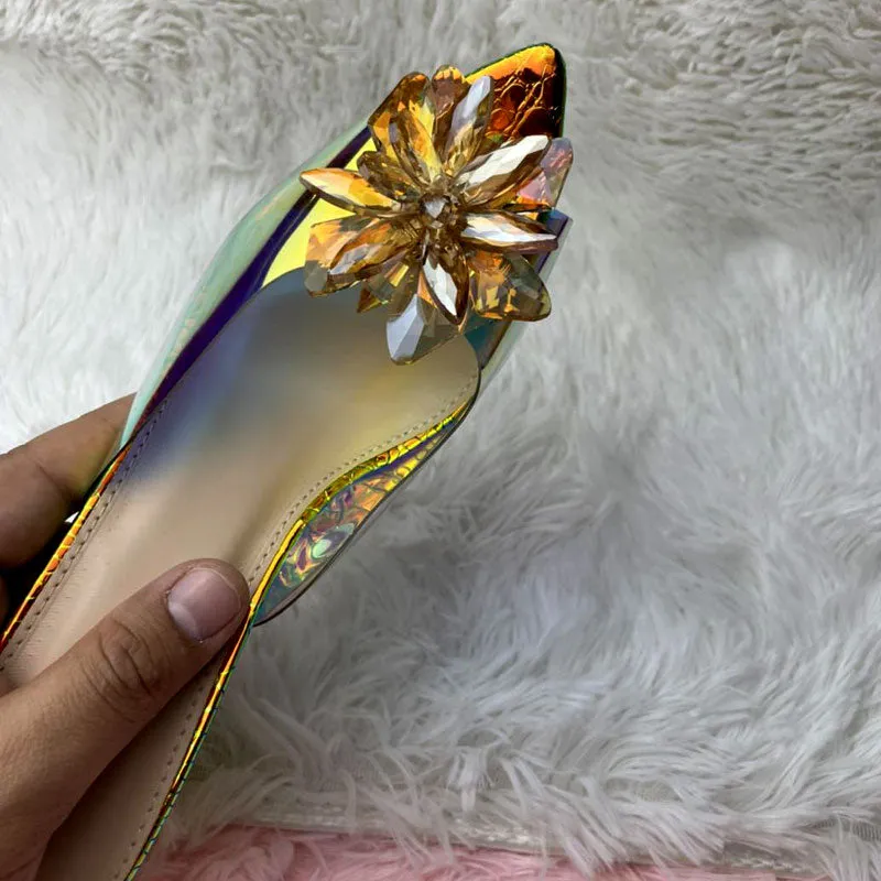Stylish Transparent Hologram Platform Heels Cinderella Crystal Shoes Wedding Bridal Pumps