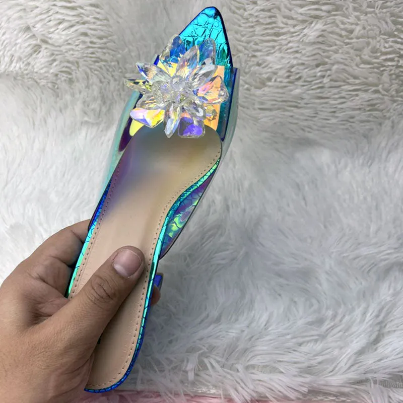 Stylish Transparent Hologram Platform Heels Cinderella Crystal Shoes Wedding Bridal Pumps