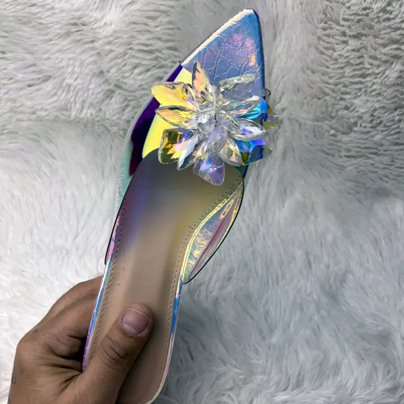 Stylish Transparent Hologram Platform Heels Cinderella Crystal Shoes Wedding Bridal Pumps