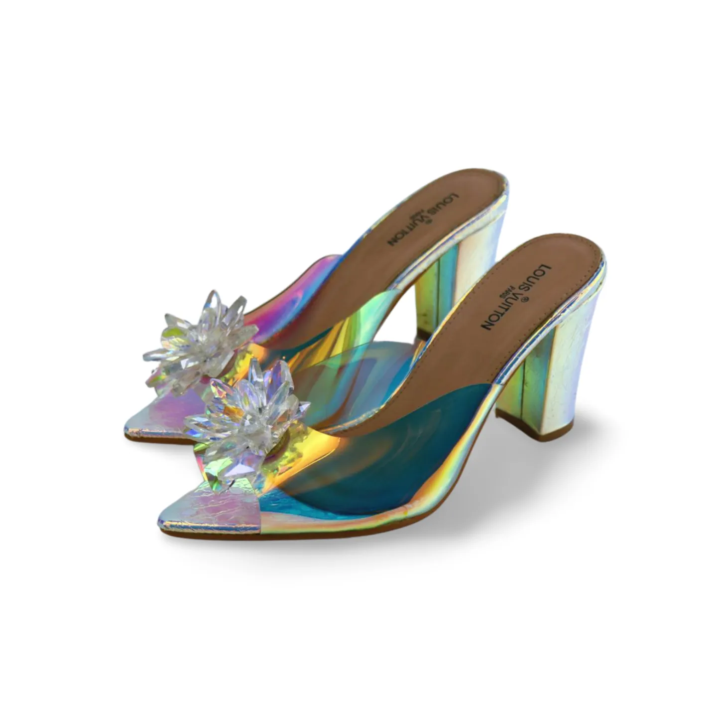 Stylish Transparent Hologram Platform Heels Cinderella Crystal Shoes Wedding Bridal Pumps