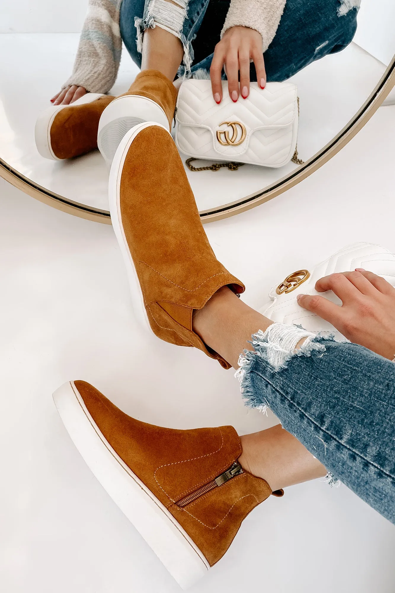 Suede Sweetie Faux Suede High Top Sneakers (Camel)