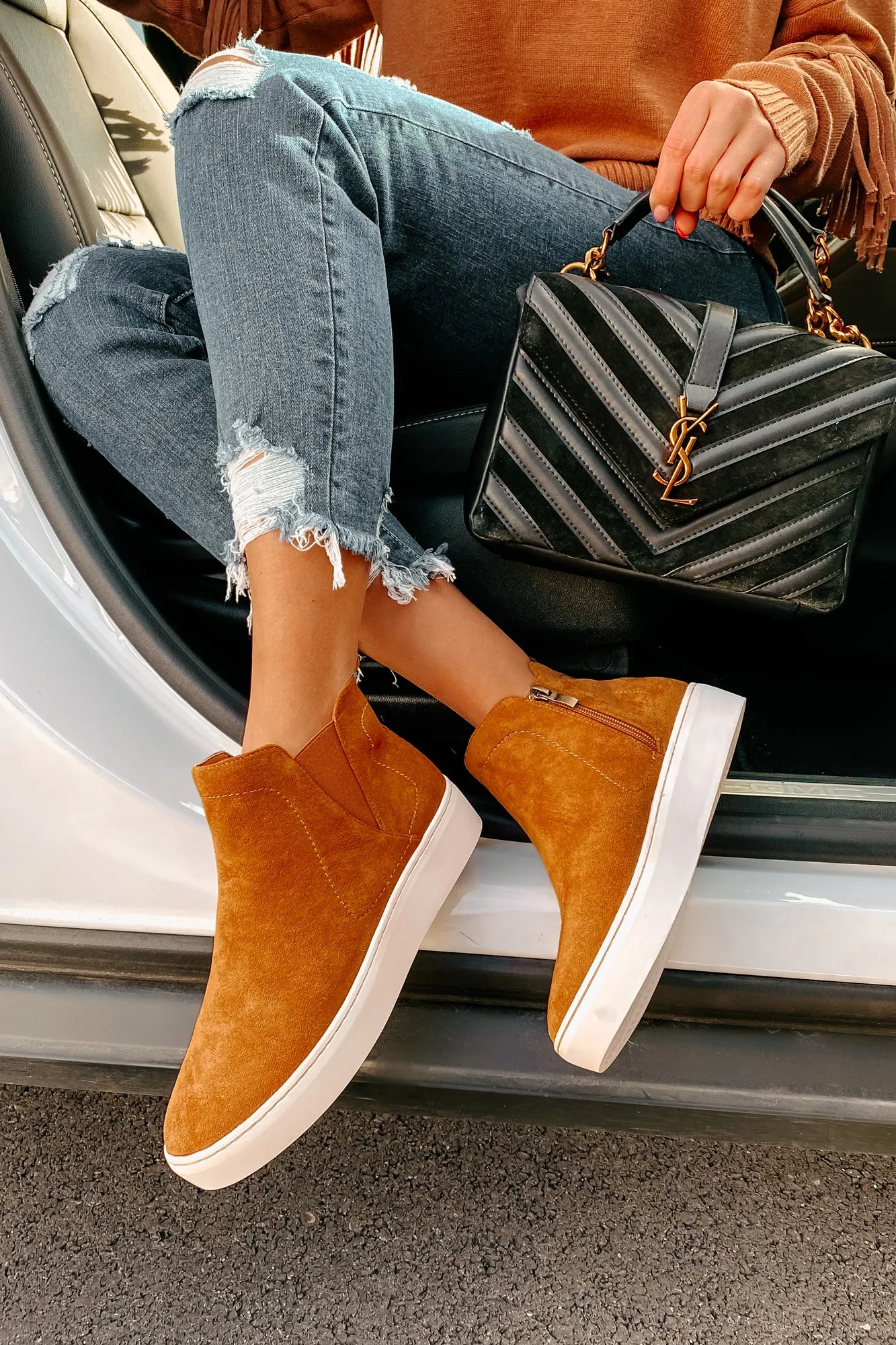 Suede Sweetie Faux Suede High Top Sneakers (Camel)