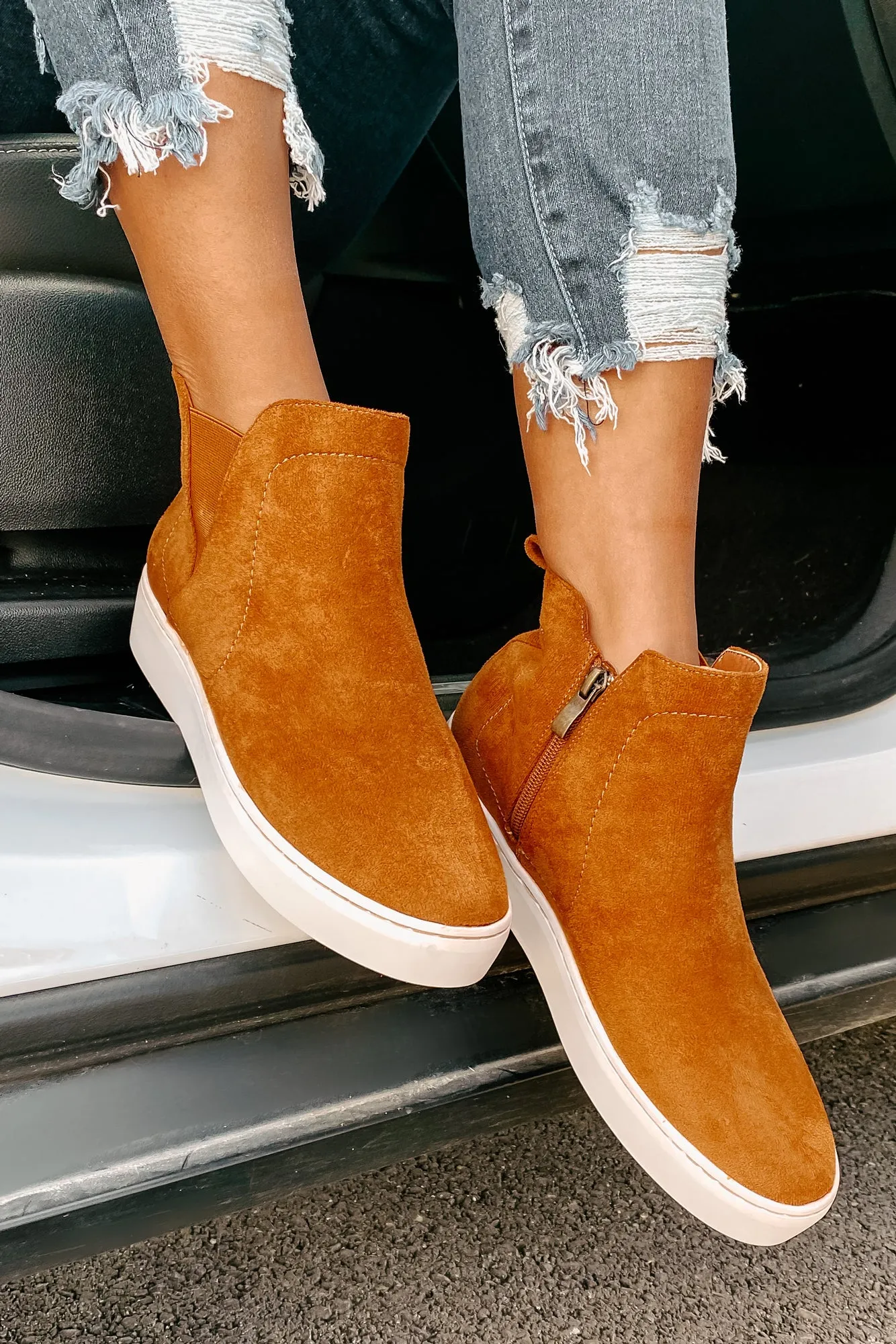 Suede Sweetie Faux Suede High Top Sneakers (Camel)
