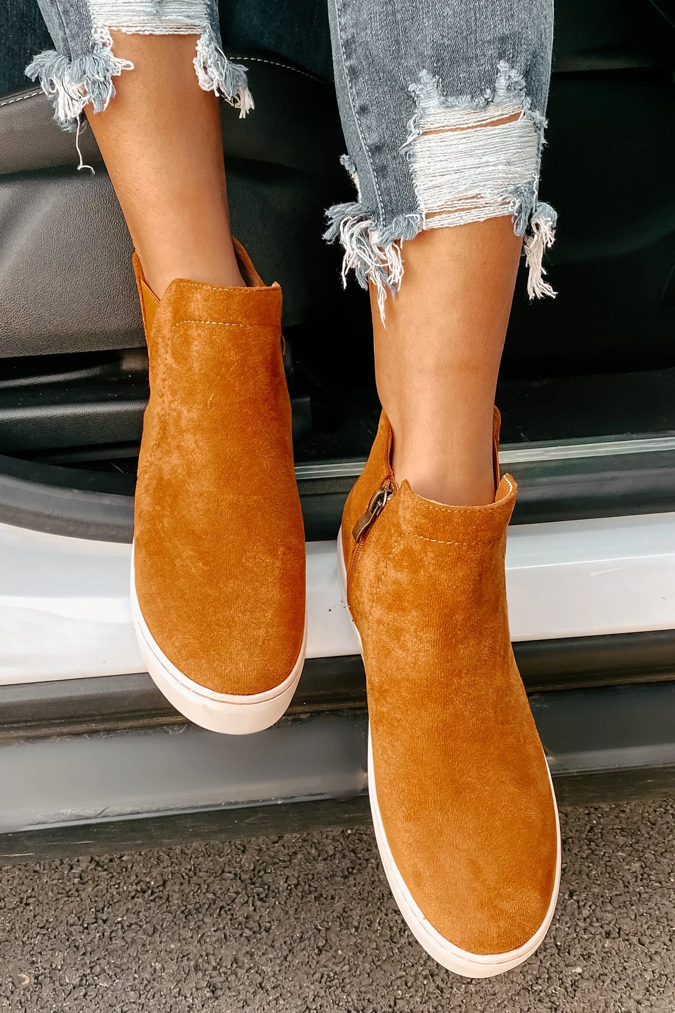 Suede Sweetie Faux Suede High Top Sneakers (Camel)