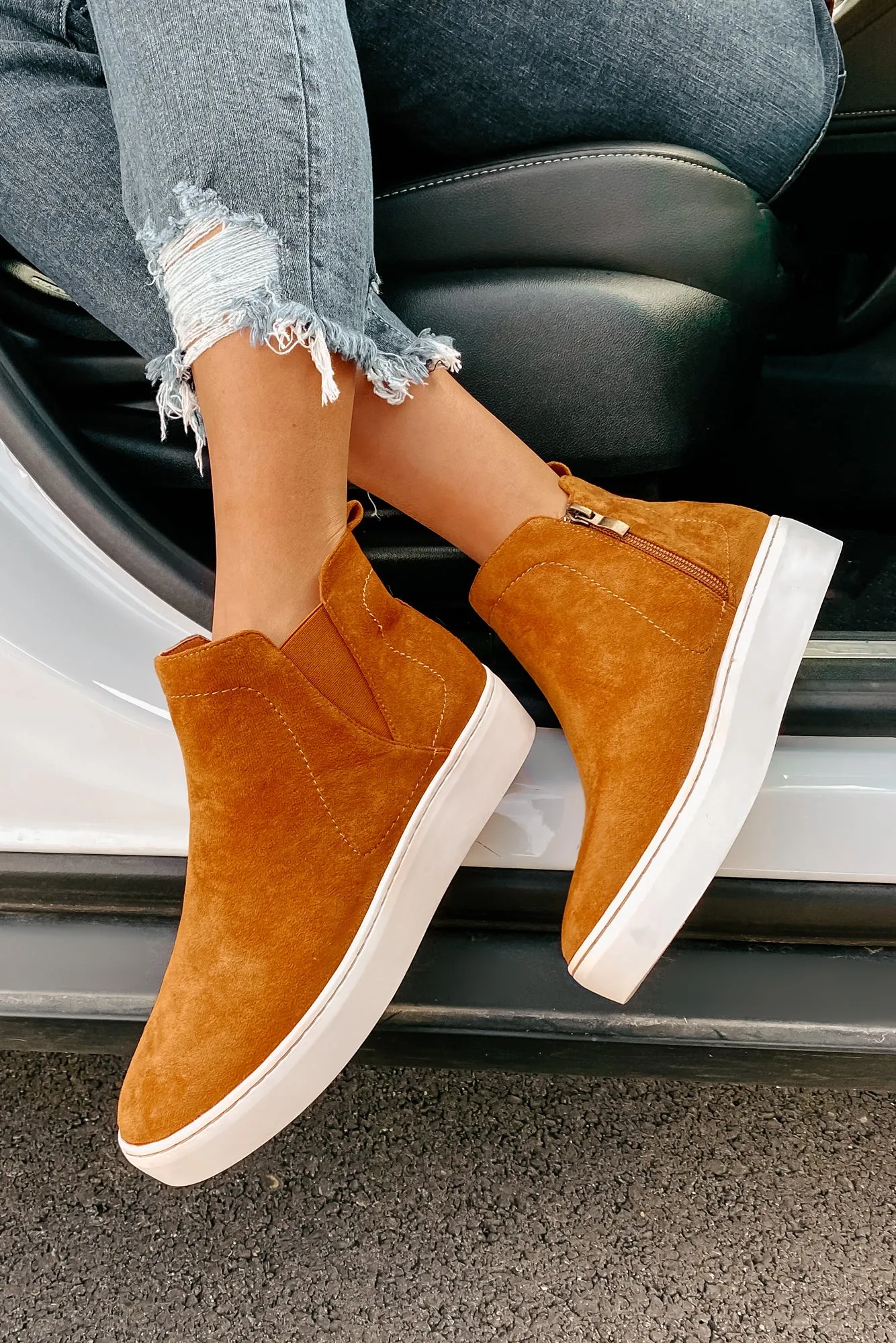 Suede Sweetie Faux Suede High Top Sneakers (Camel)