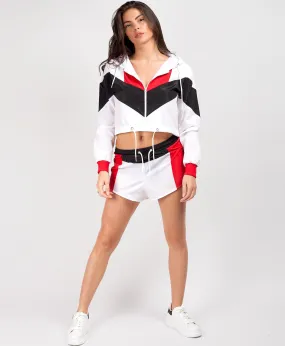 White Red Colour Block Jacket & Shorts Festival Co Ord