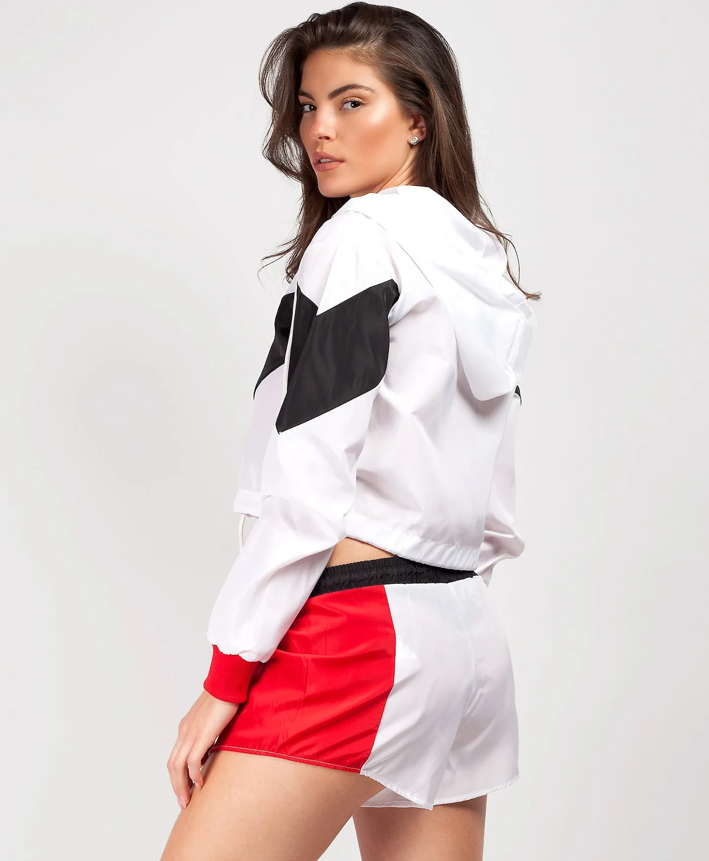 White Red Colour Block Jacket & Shorts Festival Co Ord