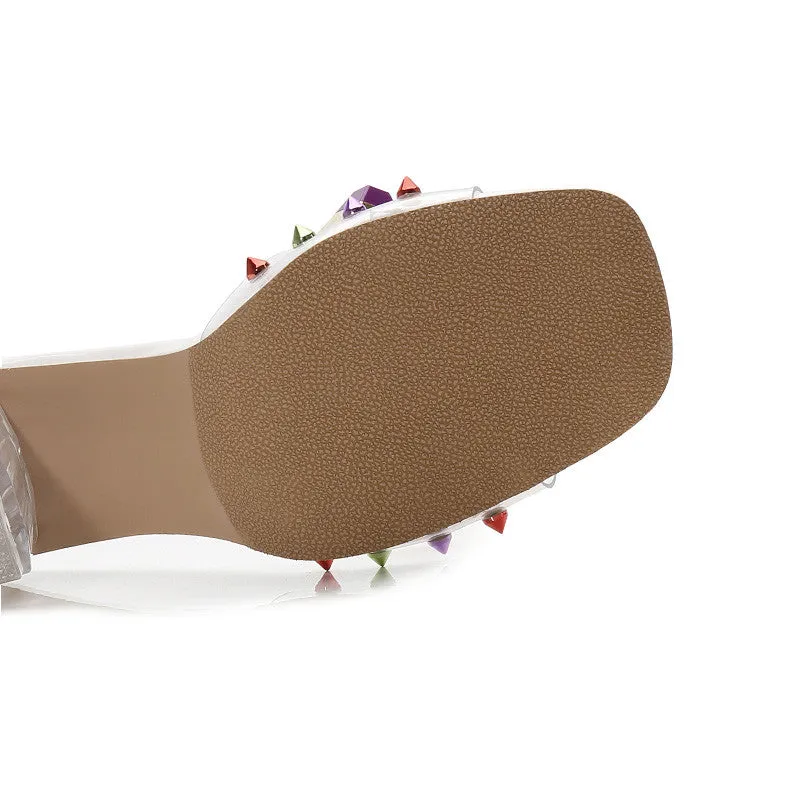 Womens Summer Slip-on Crystal High Heeled Sandals Slippers