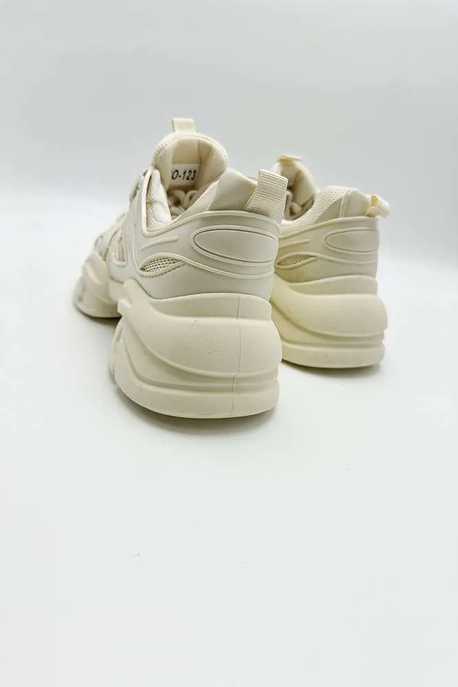 Zola Chunky Lace Up Trainers in Beige